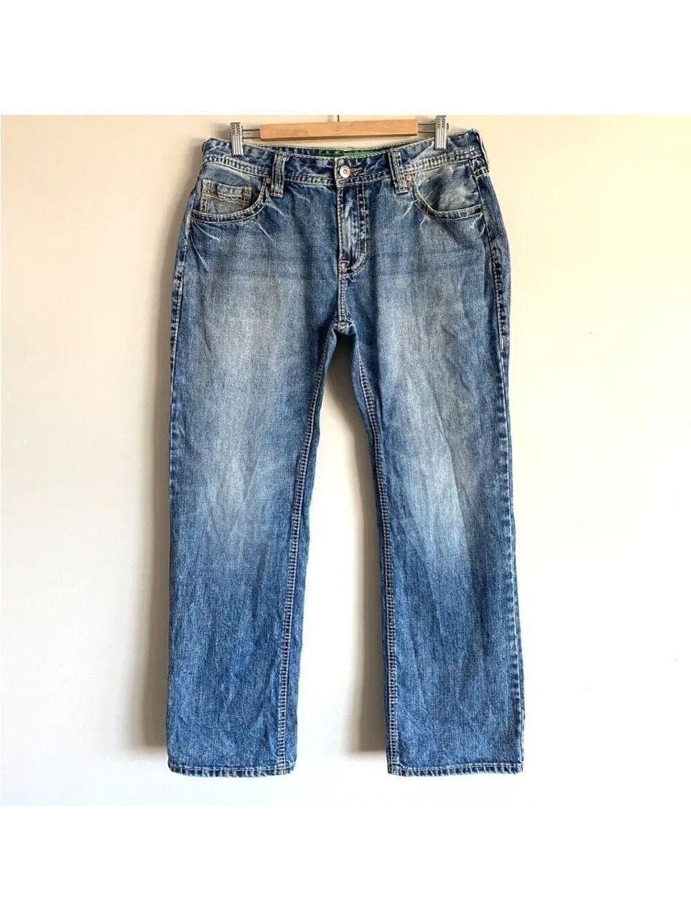 ROCK & Roll Cowboy Pistol Straight Leg Jeans 36x32 (Meas. 34W)Thick Stitching